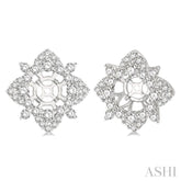 1 1/3 ctw Floral Round Cut Diamond Earrings Jacket in 14K White Gold